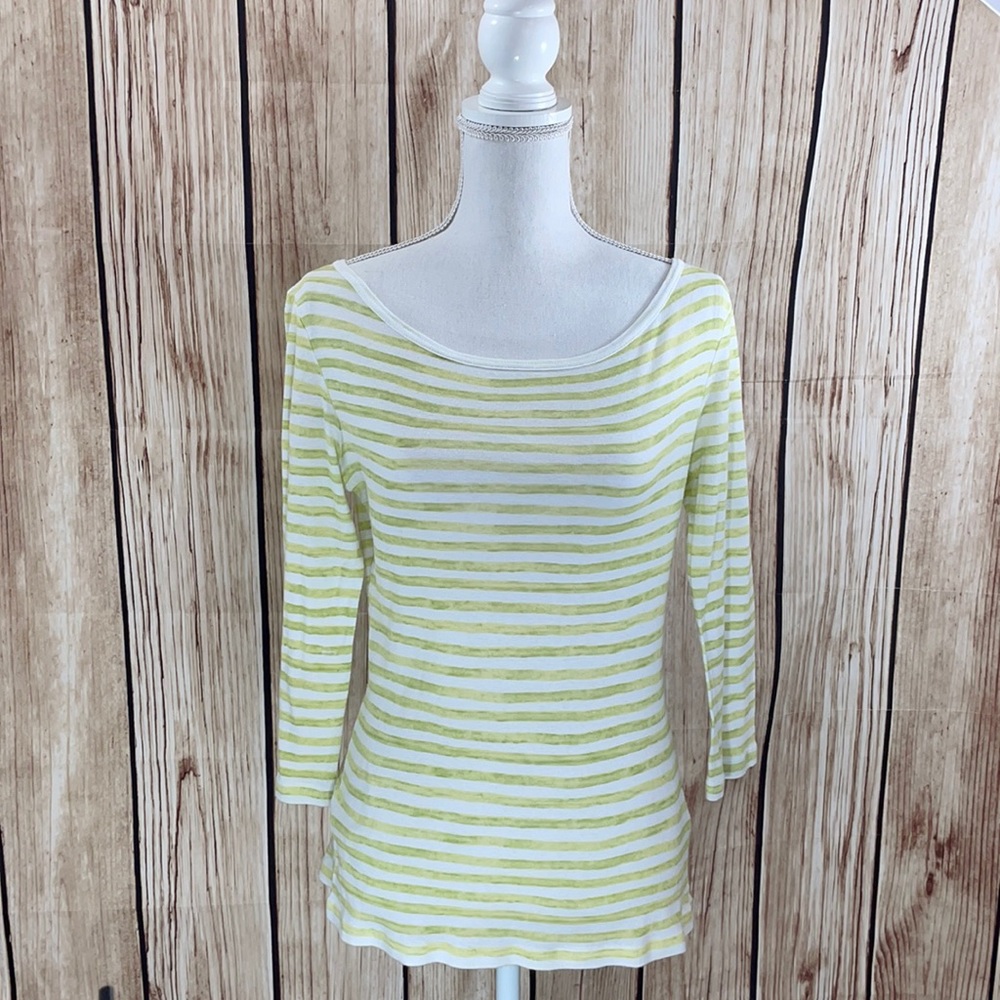 Garnet Hill Green/White Long Sleeve Tee Small
